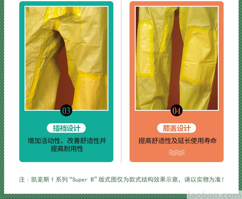 雷克蘭防化服耐強(qiáng)酸強(qiáng)堿帶帽連體服凱麥斯系列防護(hù)服CT1S428